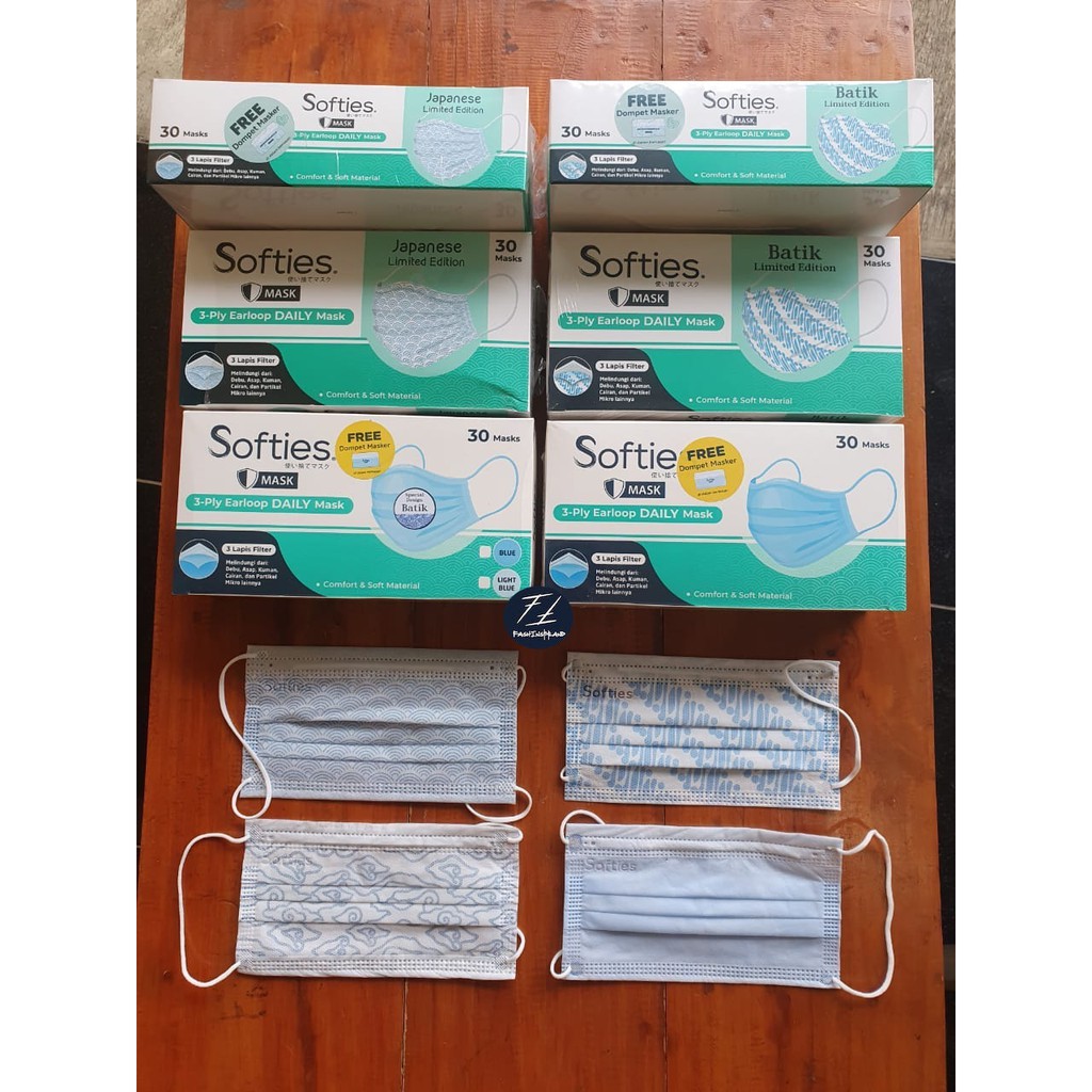 Masker Daily Mask Softies Motif Design Batik | Polos Isi 30 Earloop 3 Ply ORIGINAL BARU GARANSI