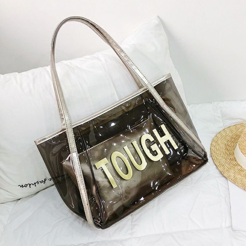 Shoulder Shopping Bag Tough Plastik Pvc Tote Transparan Tas Wanita TW1811