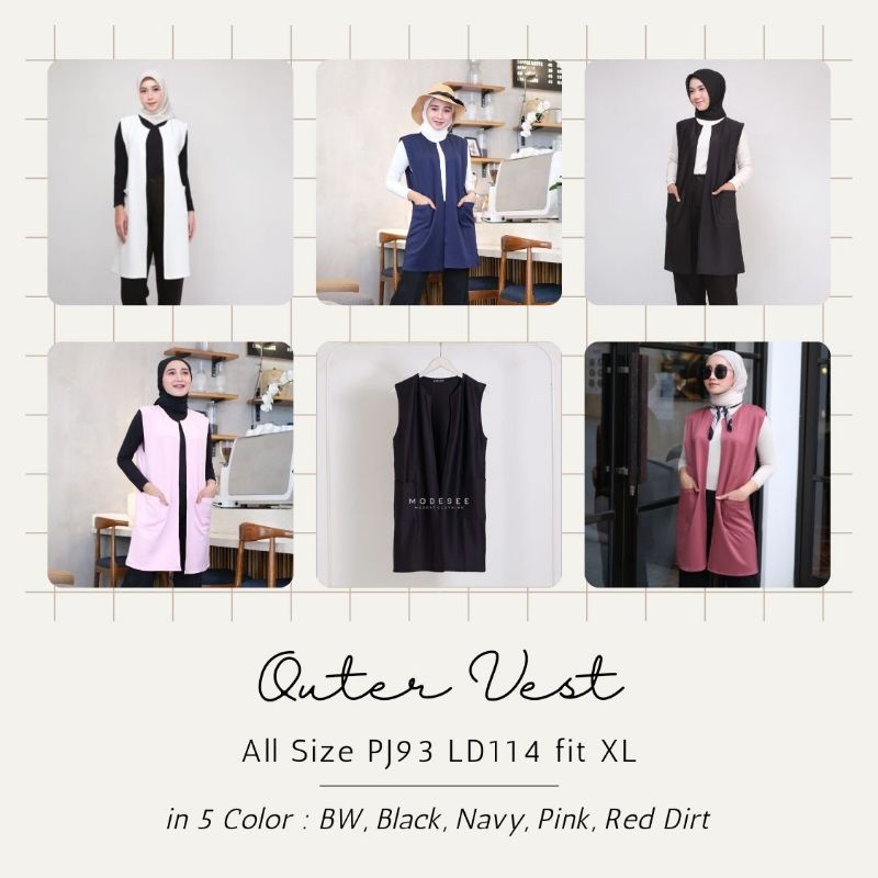 Modesee Rompi Wanita Tanpa Lengan Bahan Scuba, Outer Vest Putih Hitam Navy Pink Polos M1124