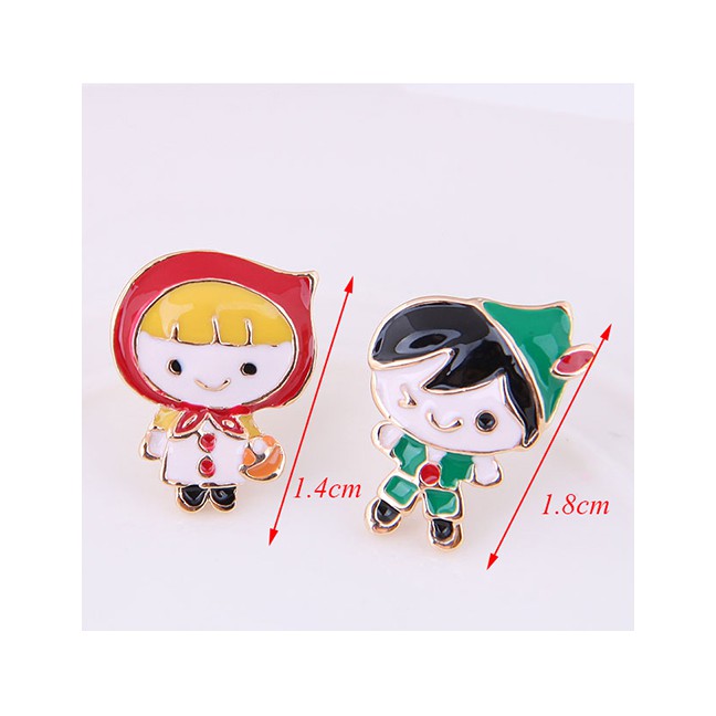 LRC Anting Tusuk Fashion Color Boy Girl Asymmetric Earrings A58421