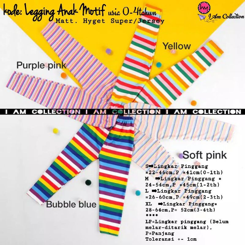 AM | Legging Bayi Motif | Legging Anak Motif Garis Strip Pelangi usia 0-4tahun