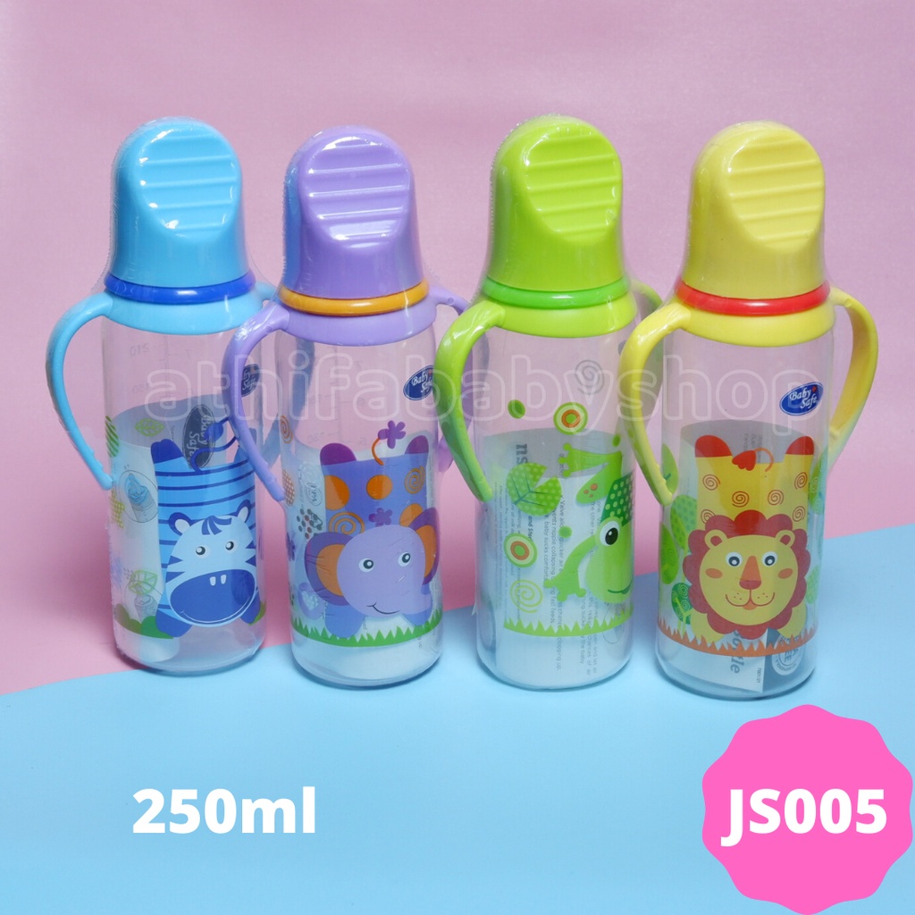 Baby Safe JS005 Feeding Bottle 250ml Botol Susu Bayi Baby Safe Gagang Pegangan Dot Anak Karakter