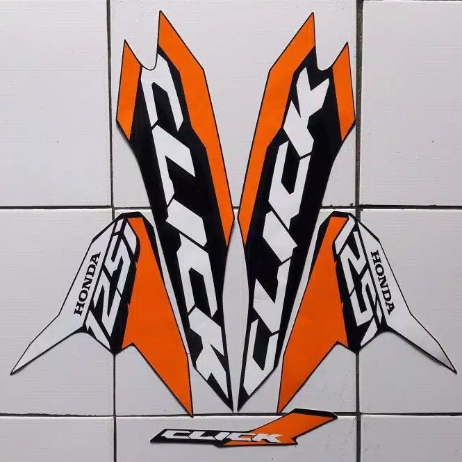stripping sticker lis motor standar Honda Vario Click 125 tahun 2018 warna full hitam_orange