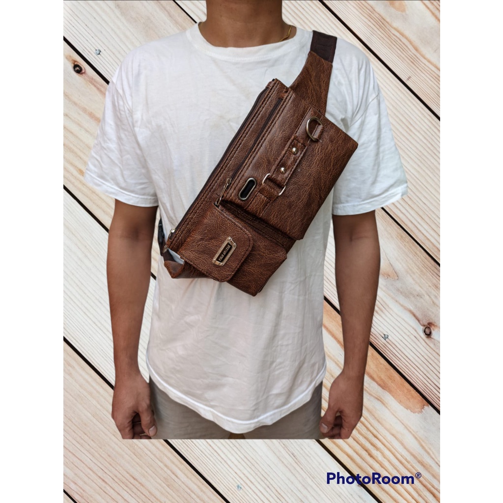 Waist Bag Pria Bahan Kulit PU Leather Premium Import POLO AMSTAR Tas Pinggang Tas Selempang Terbaru