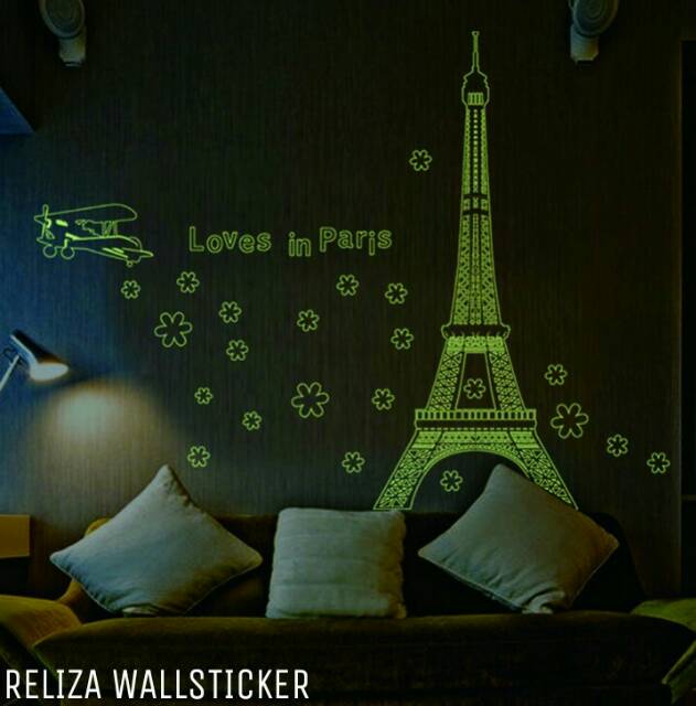 RELIZA Wall sticker 60X90 Glow In Dark Paris Menara EIFFEL Stiker Dinding ABQ9604