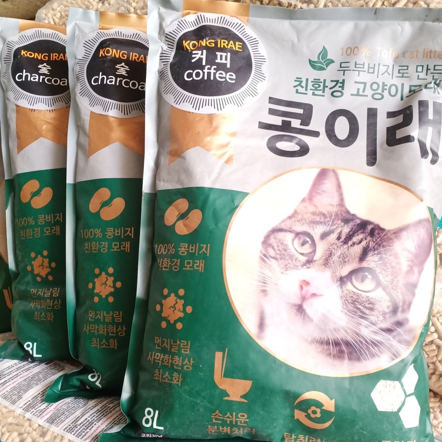 Pasir Kong irae 8liter Soya Tofu Cat Litter Pasir Kucing Wangi - Pasir Kucing Gumpal- KARGO