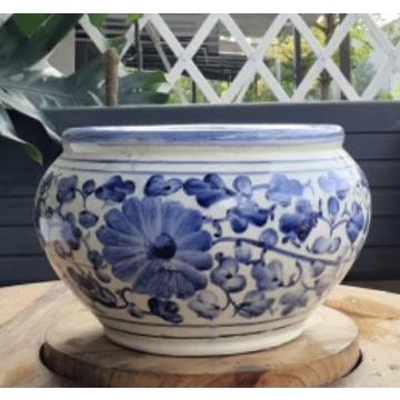 TERLARIS POT KERAMIK - DONUT GENTONG - MOTIF BUNGA BIRU NON COD