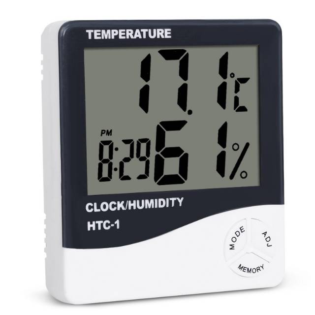 ygrometer + Jam HTC-1 / HTC1 / HTC 1 Alat ukur temperatur+kelembaban