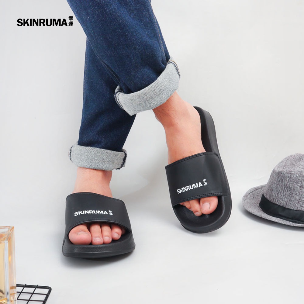 Sendal Selop Casual Pria SKINRUMA Skin Middle Hitam Polos / Sendal Slide Pria / Sendal Slip On Pria