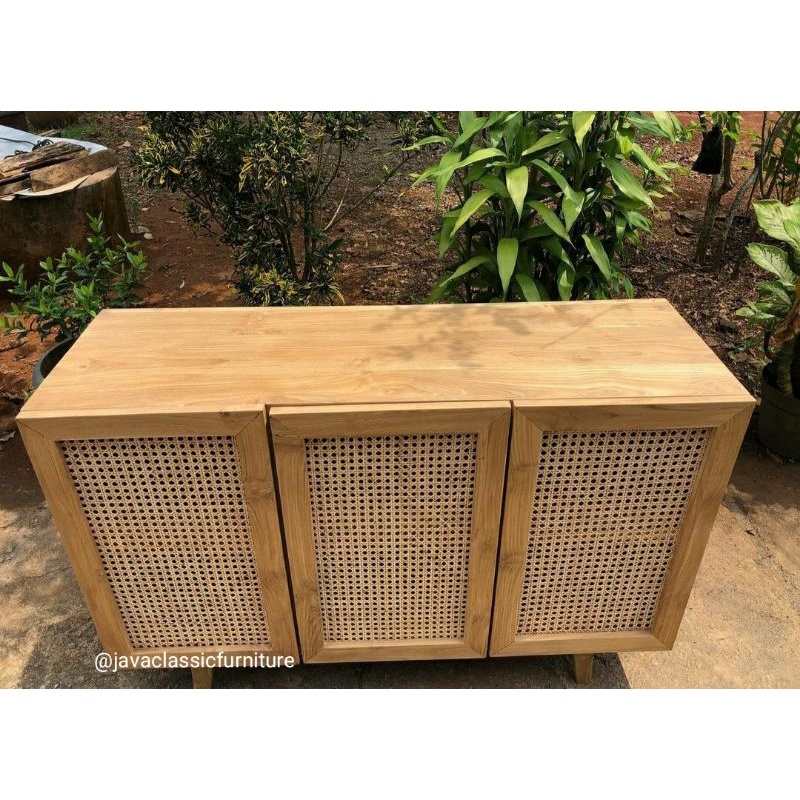 BUFET TV RETRO ROTAN NAKAS MINIMALIS ROTTAN BAHAN KAYU JATI SOLID UKURAN 150x45x80 cm-1