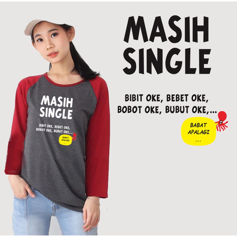 Kaos Raglan Abu Tua Lengan Panjang Gambar Masih Single