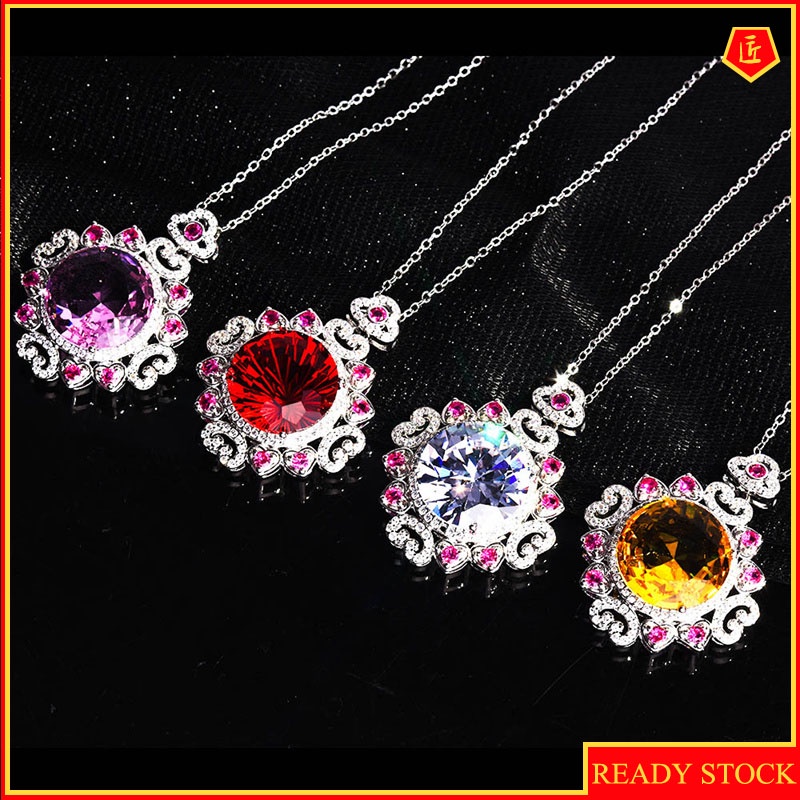 [Ready Stock]Pigeons-Blood Ruby Pendant Pd990 Yellow Diamond Colored Gems Necklace