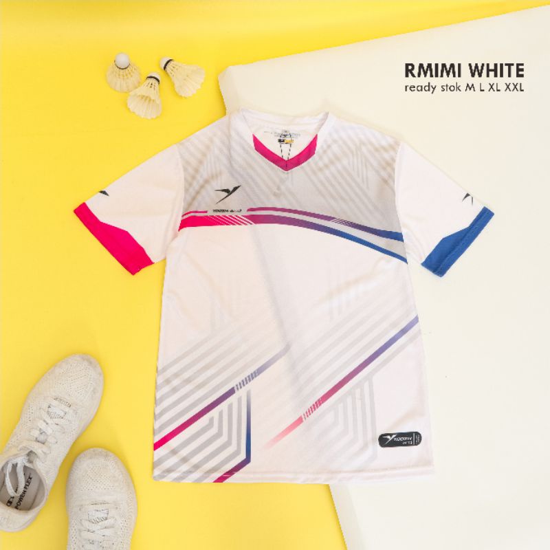 Baju badminton yoozh RMIMI WHITE kaos badminton yoozh jersey bulutangkis original premium