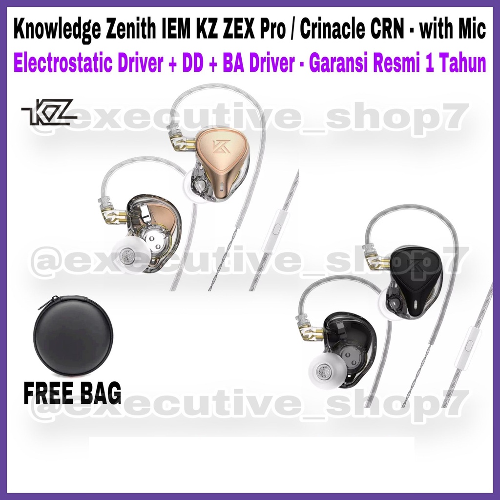 Knowledge Zenith IEM KZ ZEX Pro / Crinacle CRN • with Mic Electrostatic Driver + DD + BA Driver - Garansi Resmi 1 Tahun