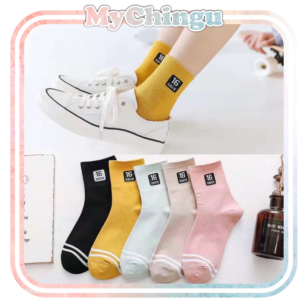 ❀ Chingu ❀ KK005 Kaos Kaki (Tanpa Kemasan) Wanita Panjang Diatas Mata Kaki Motif 16 Sock Fashion Korea Women Sock Import Murah