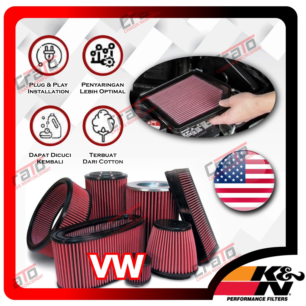 Aksesoris Filter Udara KNN knn K&N USA K&N Panel Filter VW Beetle Golf MK6 MK5 MK7 Polo Toareq Trans