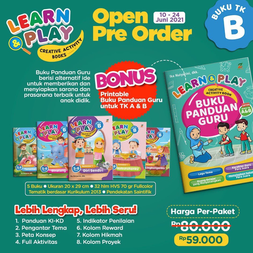 Buku Paket Tematik untuk TK A dan TK B : Learn &amp; Play (Bonus Buku Panduan)