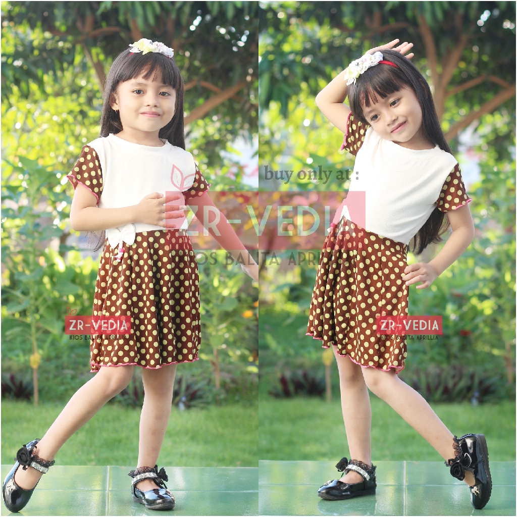 Dress Lunna uk 5 Tahun / Dres Motif Lengan Murah Pesta Baju Import Gaun Pesta Balita Anak Perempuan