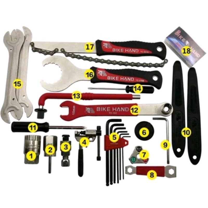 Bicycle Tool Kit BIKE HAND YC 728 Kunci Repair Reparasi Bengkel Sepeda Koper Lengkap 18 pcs yc728 alat bengkel sepeda