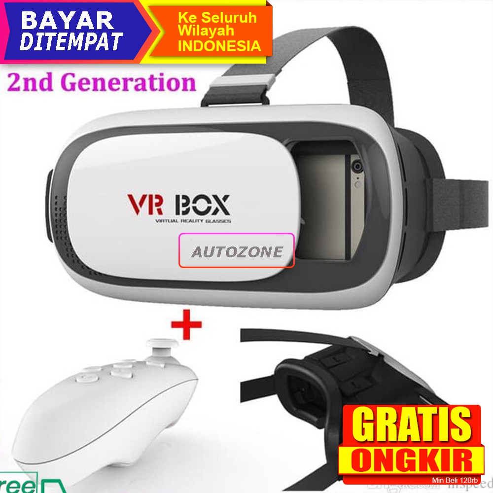[BAYAR DITEMPAT] Virtual 3D reality glasses VR box + Remote VR gear box generasi 2
