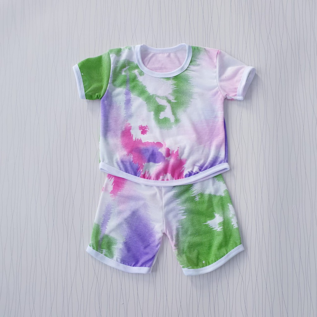 setelan pakaian tie dye warna soft / baju anak perempuan usia 0-12 bulan