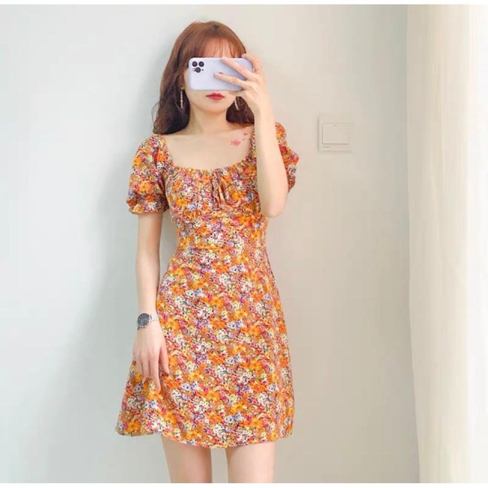 Dress Wanita - Dress Party Wanita Lengan pendek import #Liana - Orange