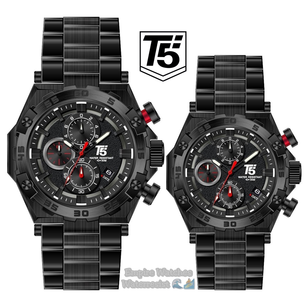 Jam Tangan Couple T5 H3847G H3847L 3847 Pria Wanita Cowok Cewek Chrono dan Tanggal Aktif Rantai Stai