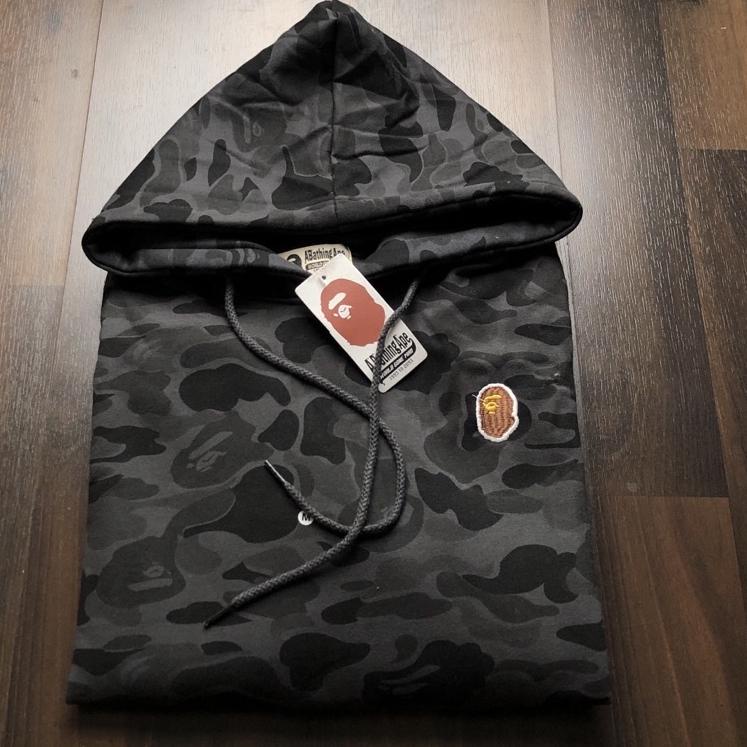 SALEE.. Sweater Hoodie BAPE - Logo Basic bordir camo abu Fulltag + Label Mirror pria & Wanita