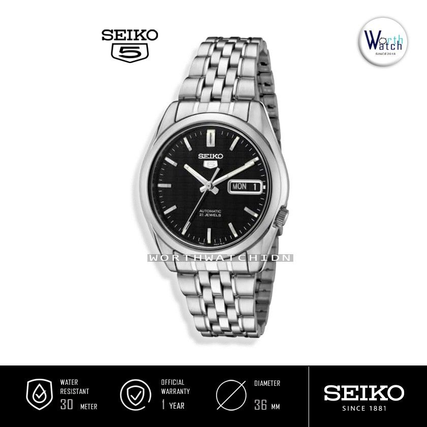 Jam Tangan Pria Otomatis Seiko 5 Men Automatic Black Dial Stainless Steel Original SNK-361-K1