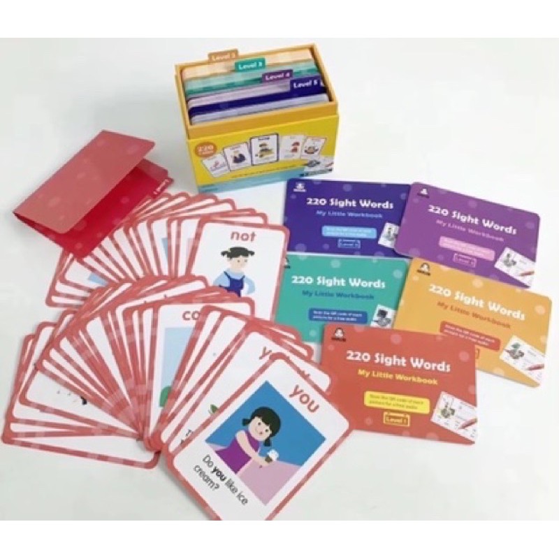 Saalin 220 sight words flash card - activity games - buku import anak