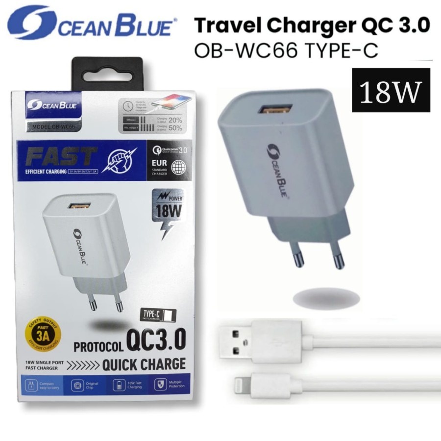 Charger Hp iPhone 7 8 Plus Ocean Blue WC66 USB Lightning 18W QC 3.0 Fast Charging Aksesoris Handphone GALLERYONE gallery one
