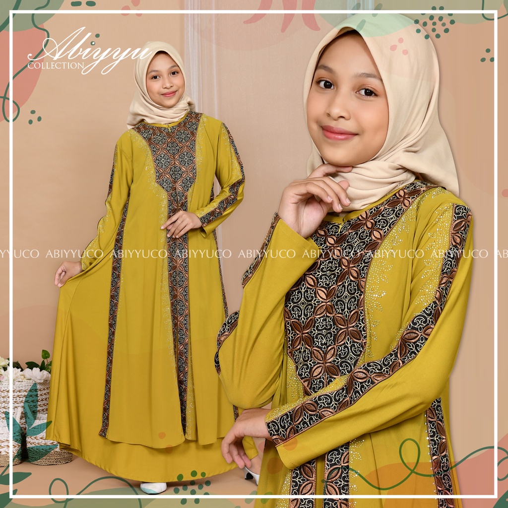 Abiyyuco - GL1042A | Gamis Abaya Turkey Anak Umur 4, 5, 6, 7, 8, 9, 10, 11, 12 tahun, Turki Remaja Umur 13 Tahun, Turkiy Hitam dan Warna, Bahan Jersey dan Ceruty