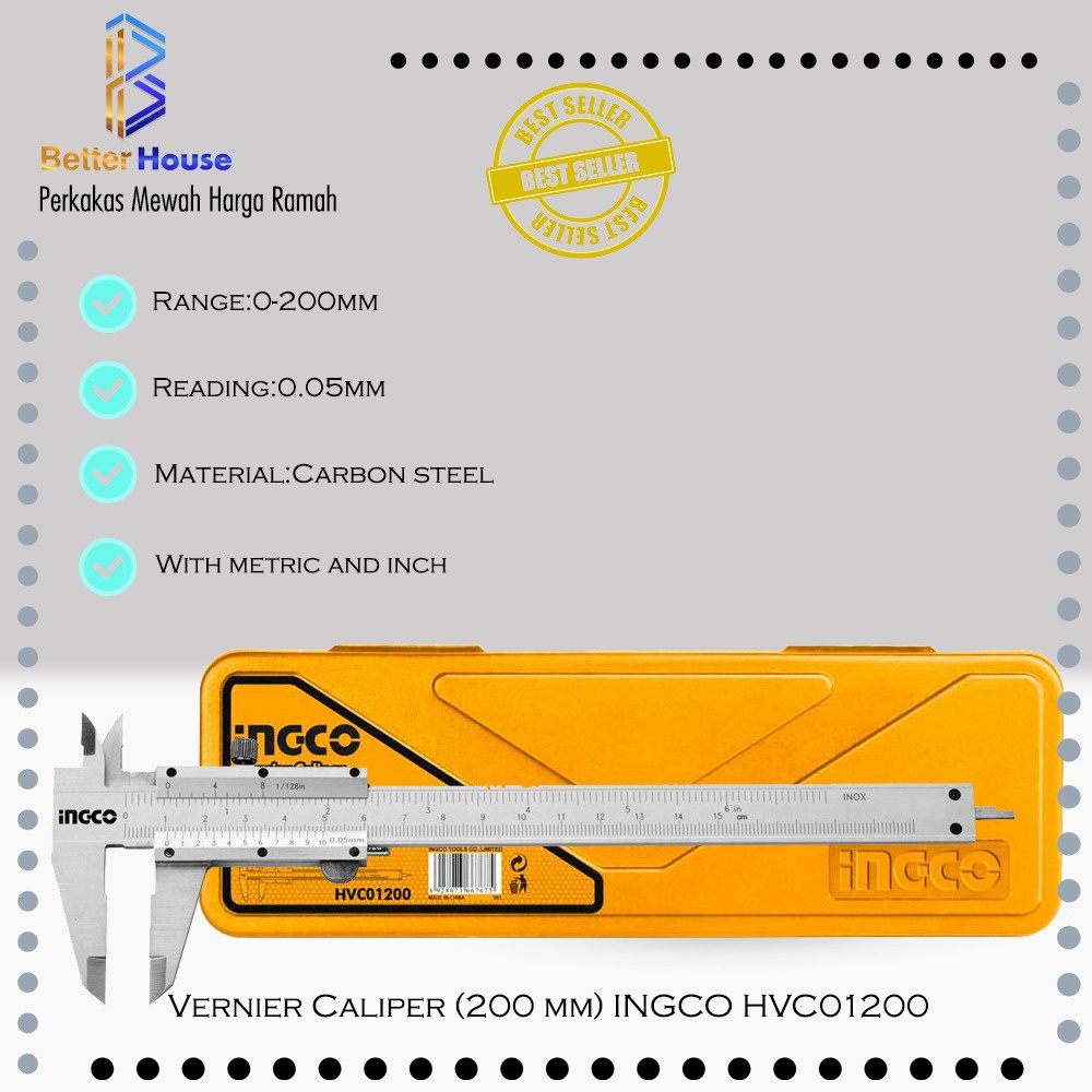 

Vernier Caliper (200 mm) INGCO HVC01200 Penggaris Sigmat Jangka Sorong JAKARTA