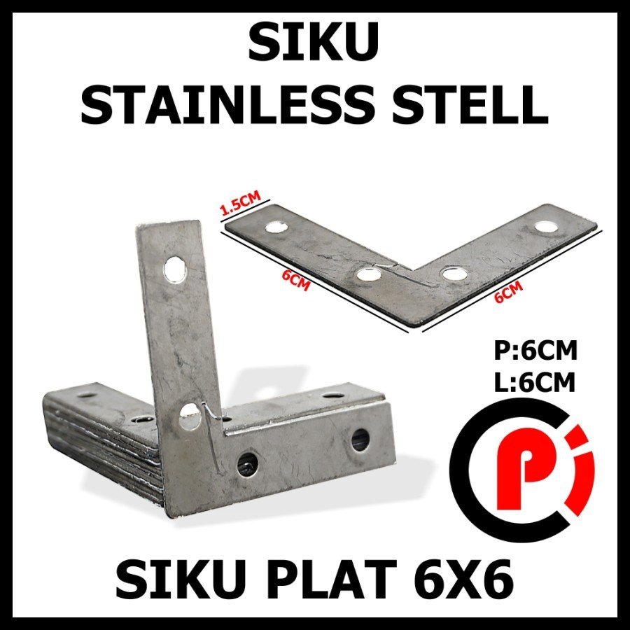 Plat Siku L Samping Bahan Stainless Steel Ukuran 6 x 6 cm