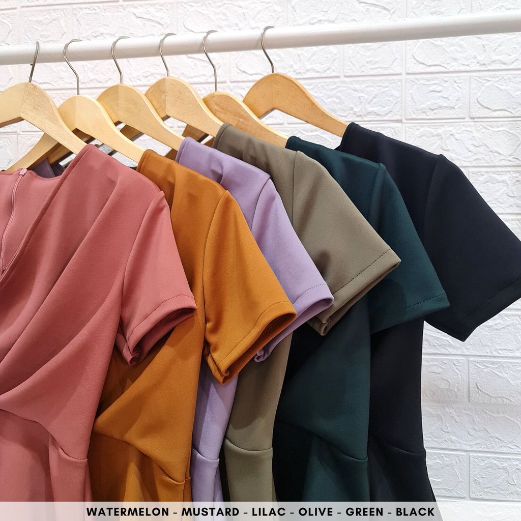 4167 maple scuba top atasan busui friendly baju atasan blouse v neck polos kerja kantor casual fashion wanita