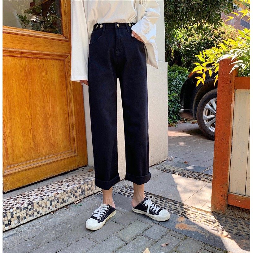 Jeans Wanita Kekinian Celana High Waist Harem Pants Loose Korean Style Jins