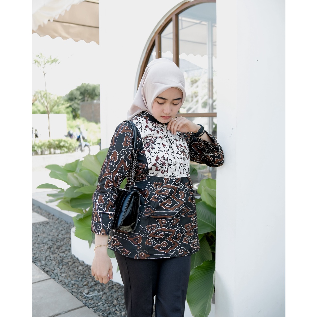 Batik Alina Megamendung Blouse Baju Batik Wanita Modern S M L XL XXL Atasan Batik Modern Batik Kerja