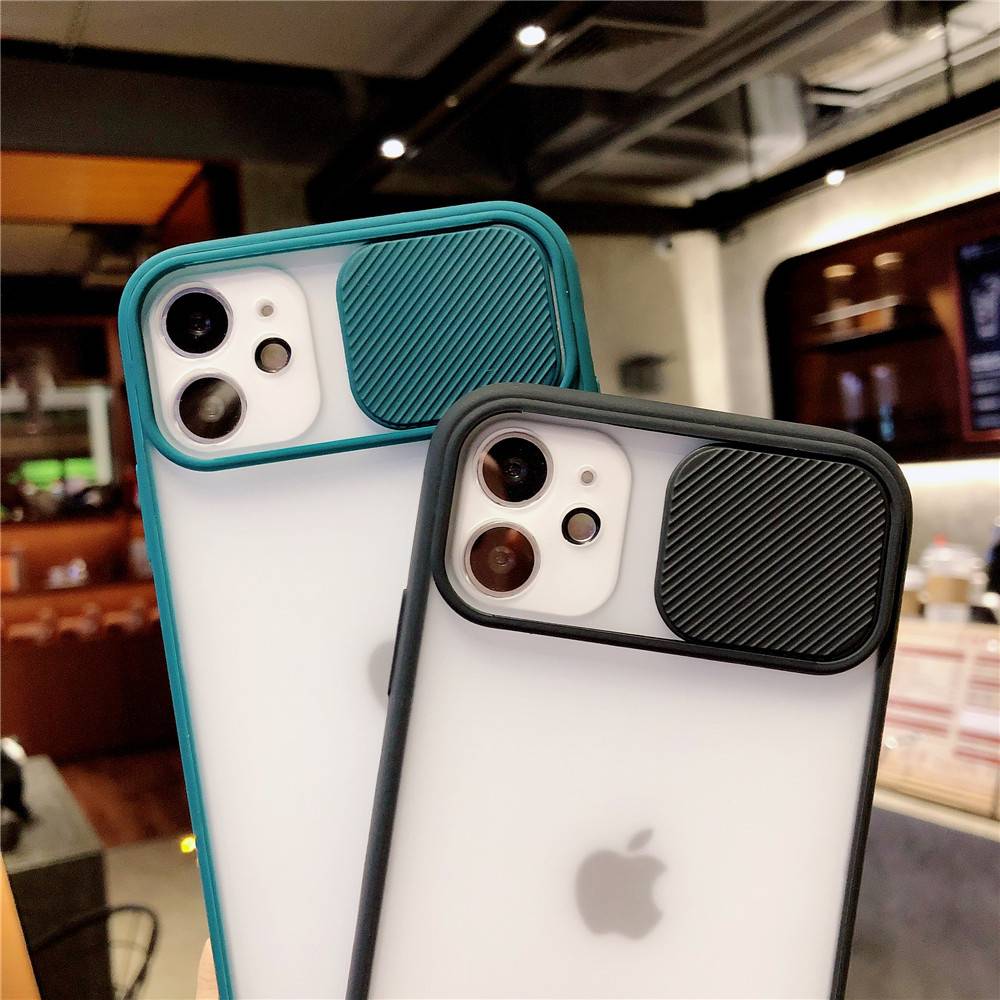 Transparent Matte Phone Case For iPhone 12 Mini 11 Pro XS Max X XR 8 7 6 6s Plus Slide Push Pull Window Camera Protection Cover