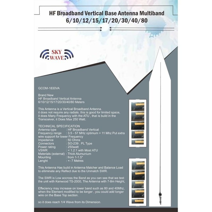 Antena HF Broadband 3-30 Mhz for ICOM KENWOOD YAESU ALINCO HF SSB