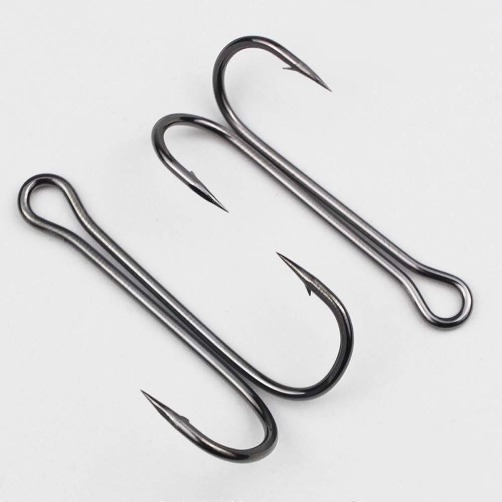 QUINTON Fish Accessories Double Fishing Hook Soft Lure Barbed Hook Jig Bass Fishing Hook for Carp Fishing 10pcs/lot Jig Hook Carbon Steel Fishing Tackle Fly Tying Duple Hook