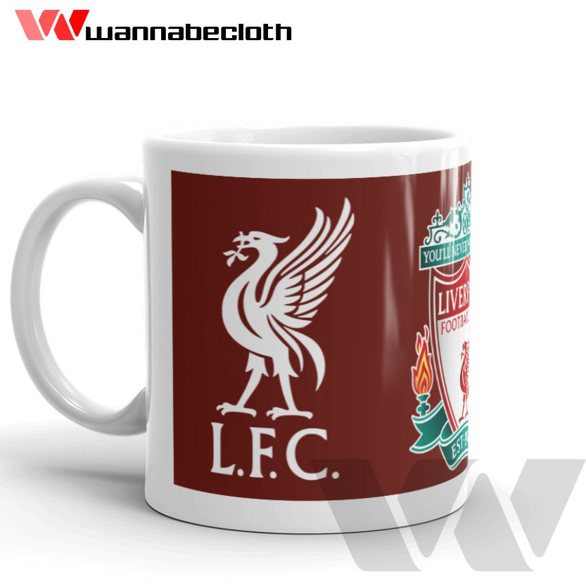Gelas Liverpool Mug Liverpool Mug Custom Souvenir Liverpool Mug Bola Liverpool LFC Logo Dark Red