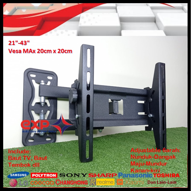 Bracket TV PANASONIC 14 s/d 43 inch 6 ARAH FULL BESI SUPER KOKOH GARANSI 100% ORI