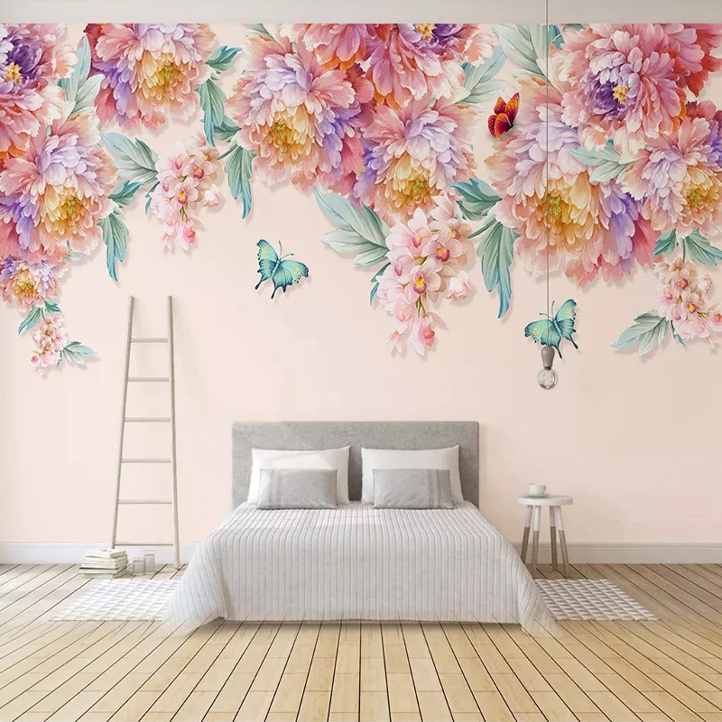 High Quality Custom Mural Wallpaper Modern Hd Tangan Dicat Bunga