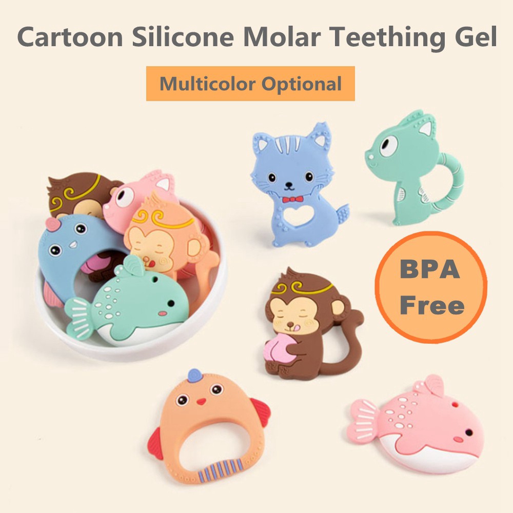 Mainan Teether Silikon Bentuk Kartun Hewan Aneka Pilihan Warna Untuk Bayi
