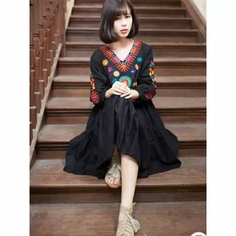 82280 Baju Dress Katun import full bordir Maxi Dress Katun Putih Baju cewek model payung full bordir