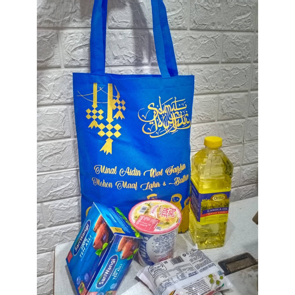 tas lebaran totebag idul fitri sablon 1 warna tempat parsel tali panjang harga termurah