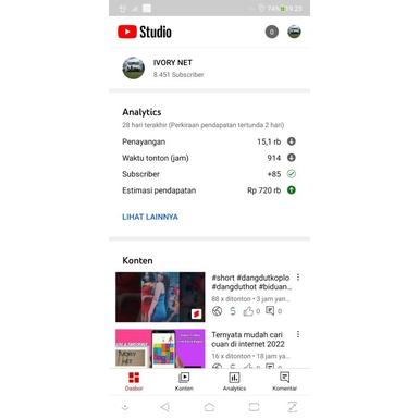 Akun YouTube 8 ribu subscriber spaket adsense fres