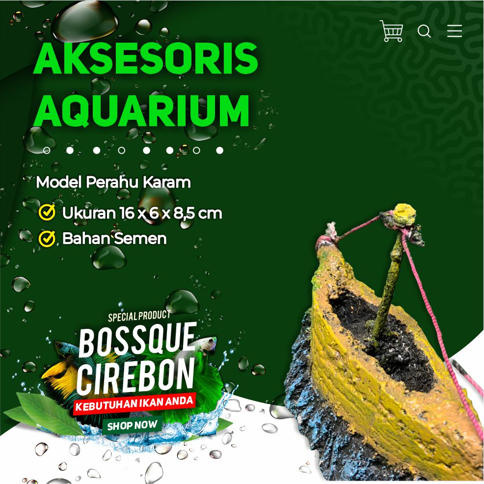 Hiasan Aquarium Ornamen Aquascape Perahu Karam Semen Bukan Resin Fiber Kuat Tahan Lama