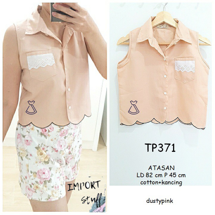 TP371 - BAJU ATASAN KEMEJA WANITA COTTON IMPORT KOREAN STYLE VINTAGE