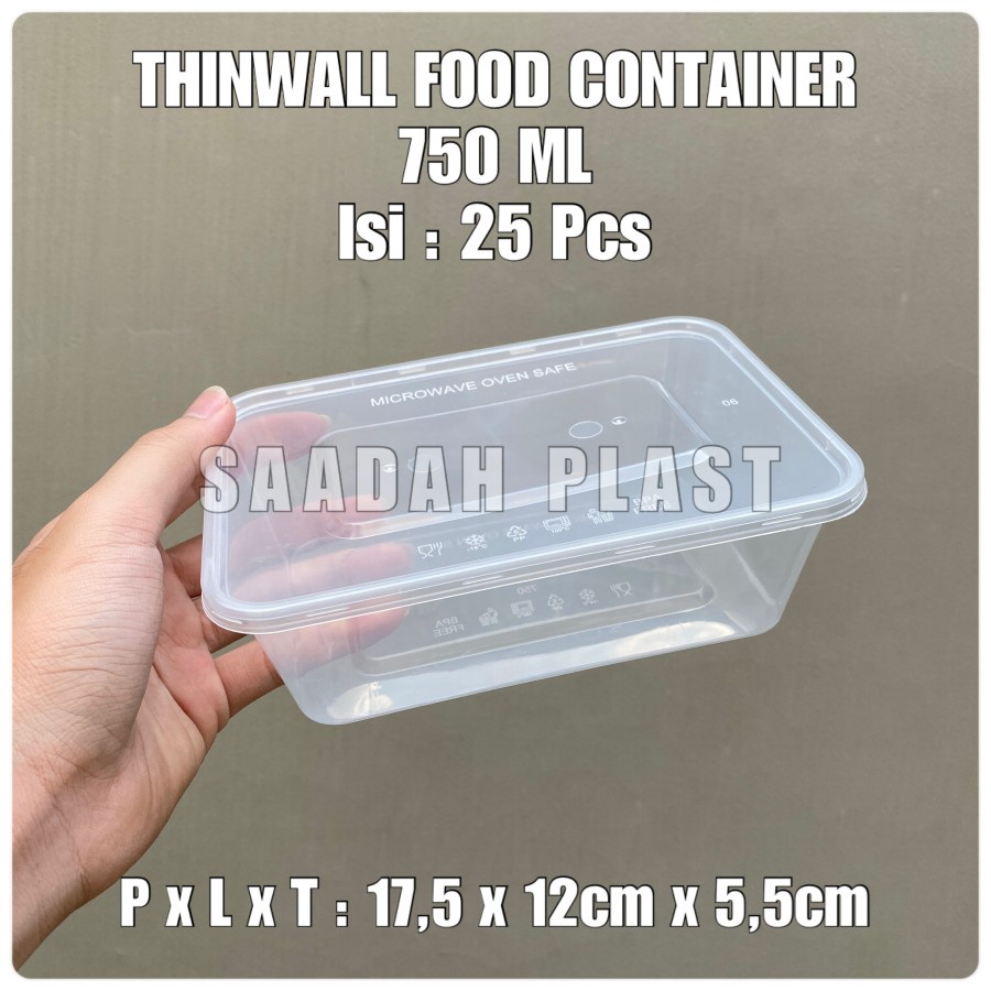 (ISI 25PCS) Thinwall 750ml Container Tahan Panas Kotak Makan Plastik 750 ml Rectangle Foodgrade